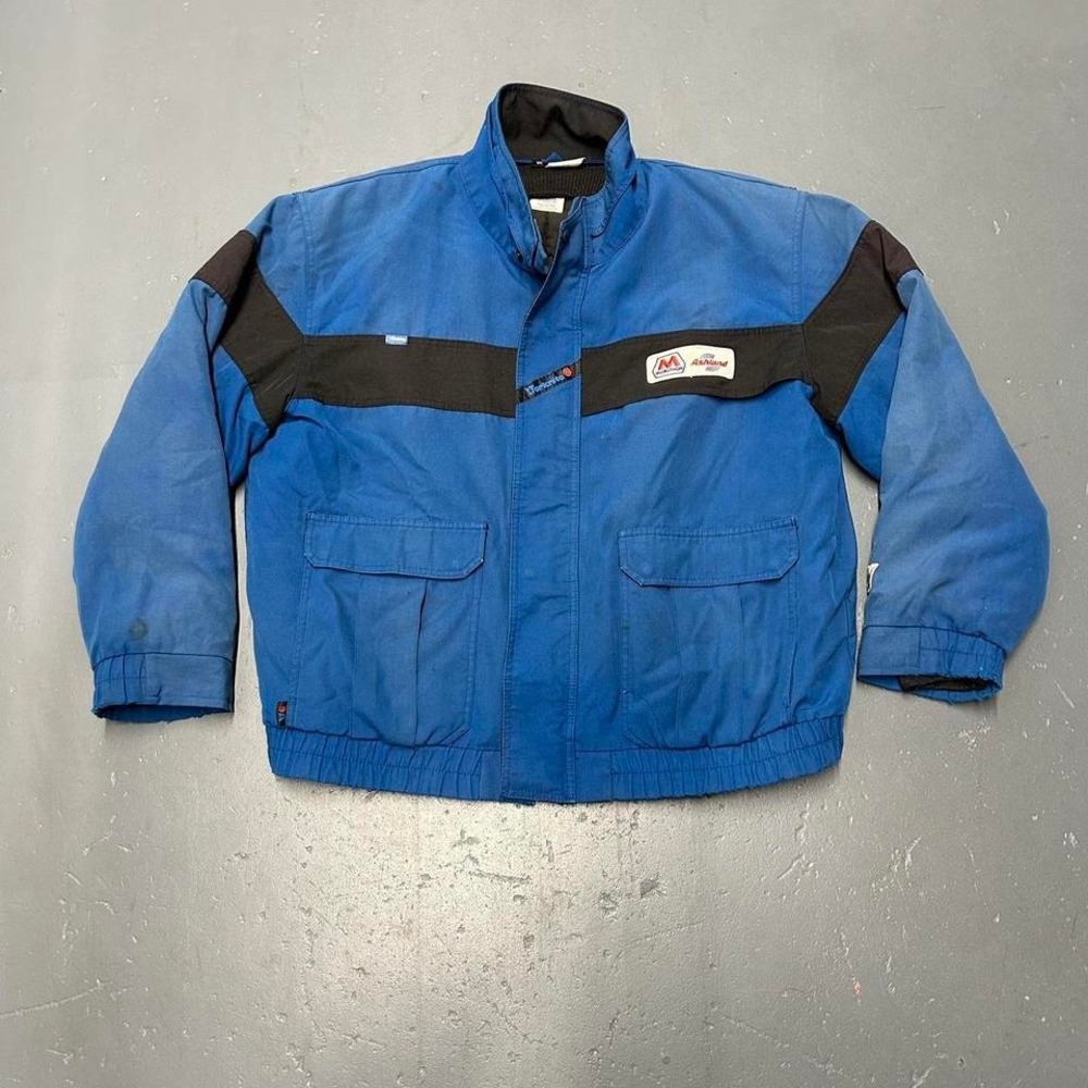 Vintage 90s Marathon gas blue faded double lined heavyweight zip up Jacket